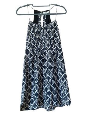Madewell Silk Halter Dress Size 6 Black White Print Open Back Lined Summer